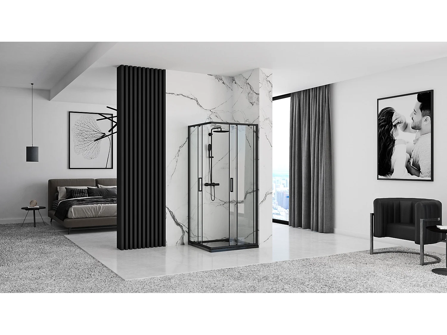 Cabine De Douche Rea Punto 80X80 Black