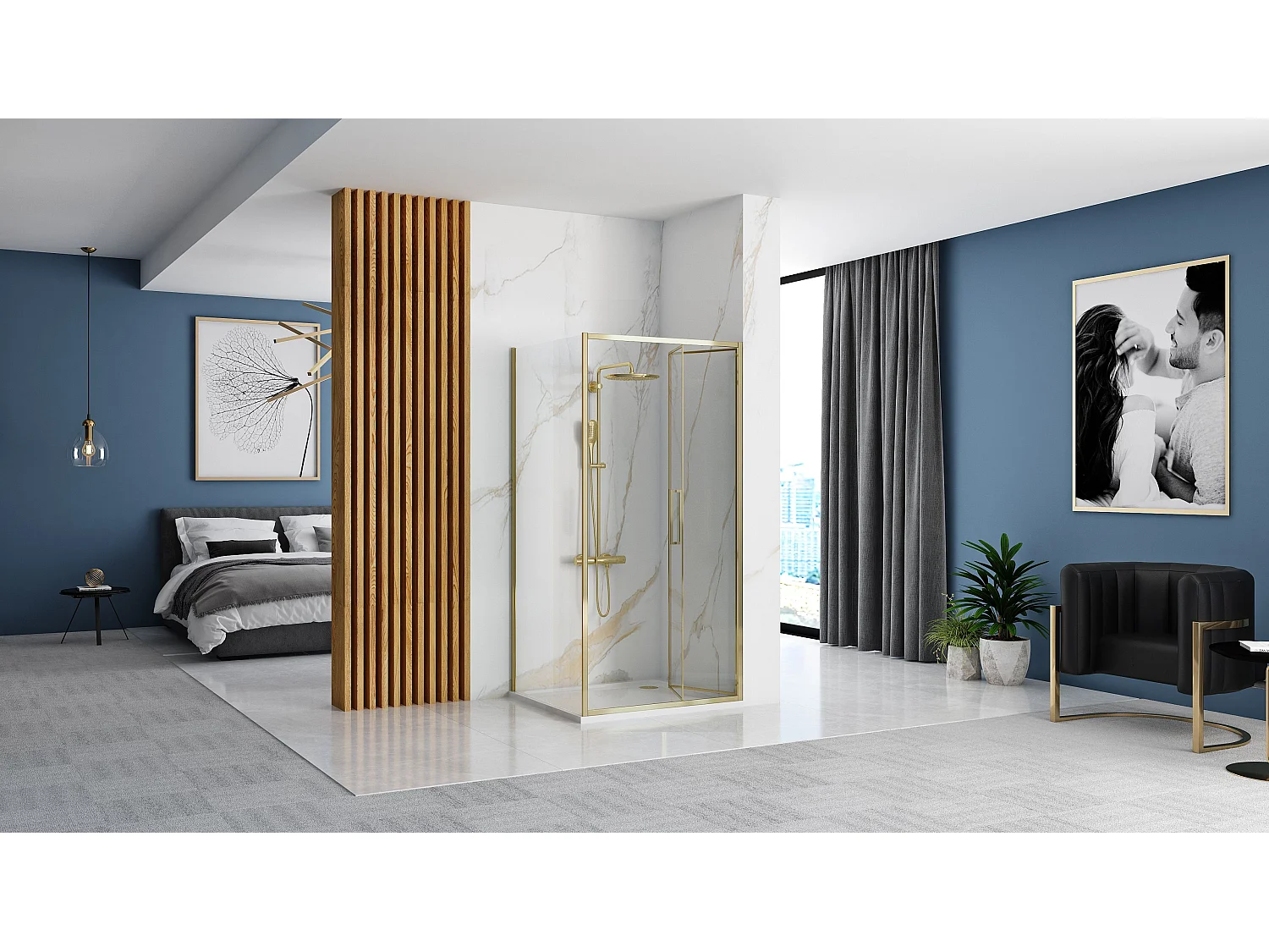 Cabine De Douche Rea Rapid Fold 80X80 Gold