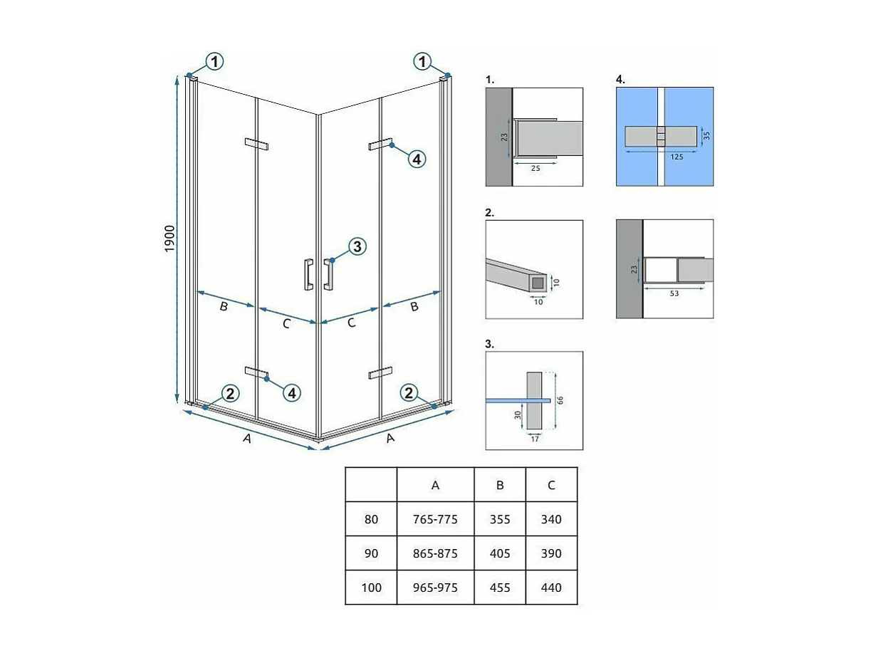 Cabine De Douche Rea Molier Double 100X100 Chrome