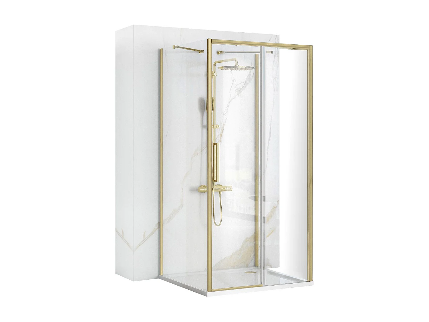 Cabine De Douche Murale Rea Rapid Slide 140X90 Brush Gold