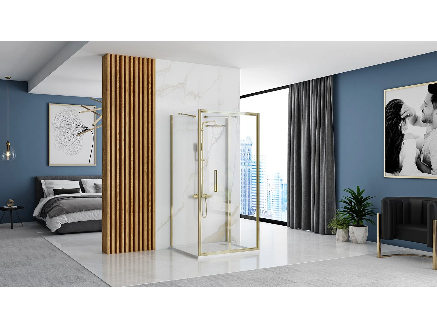 Cabina Doccia A Parete Rea Rapid Fold 80X80 Gold