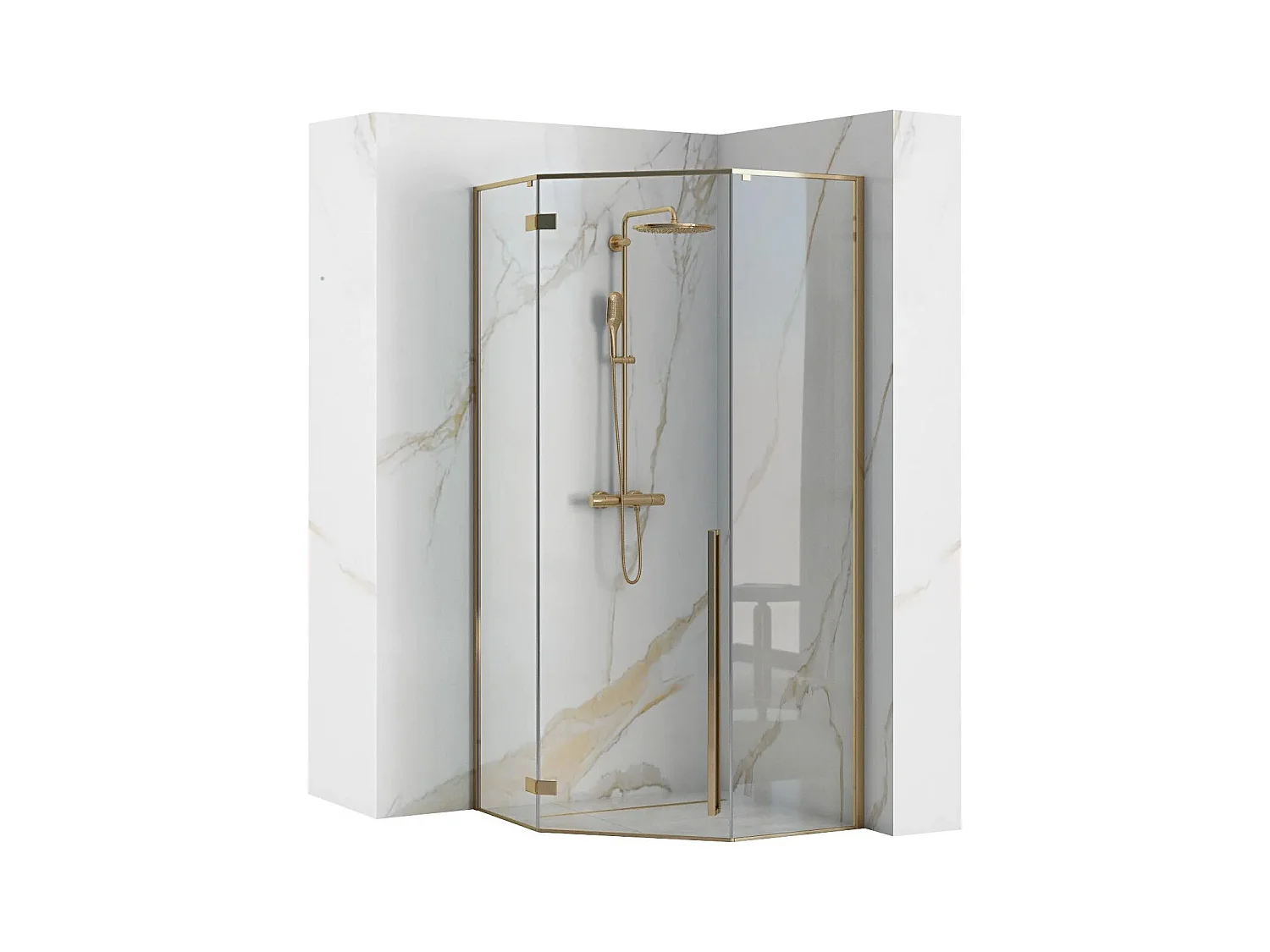 Cabine De Douche Rea Diamond 90X90 Gold + Receveur De Douche Savoy Black