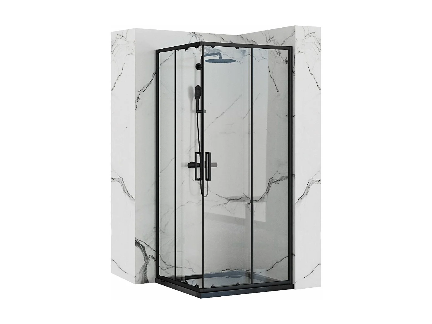 Cabine De Douche Rea Punto 90X90 Black + Receveur De Douche Savoy White