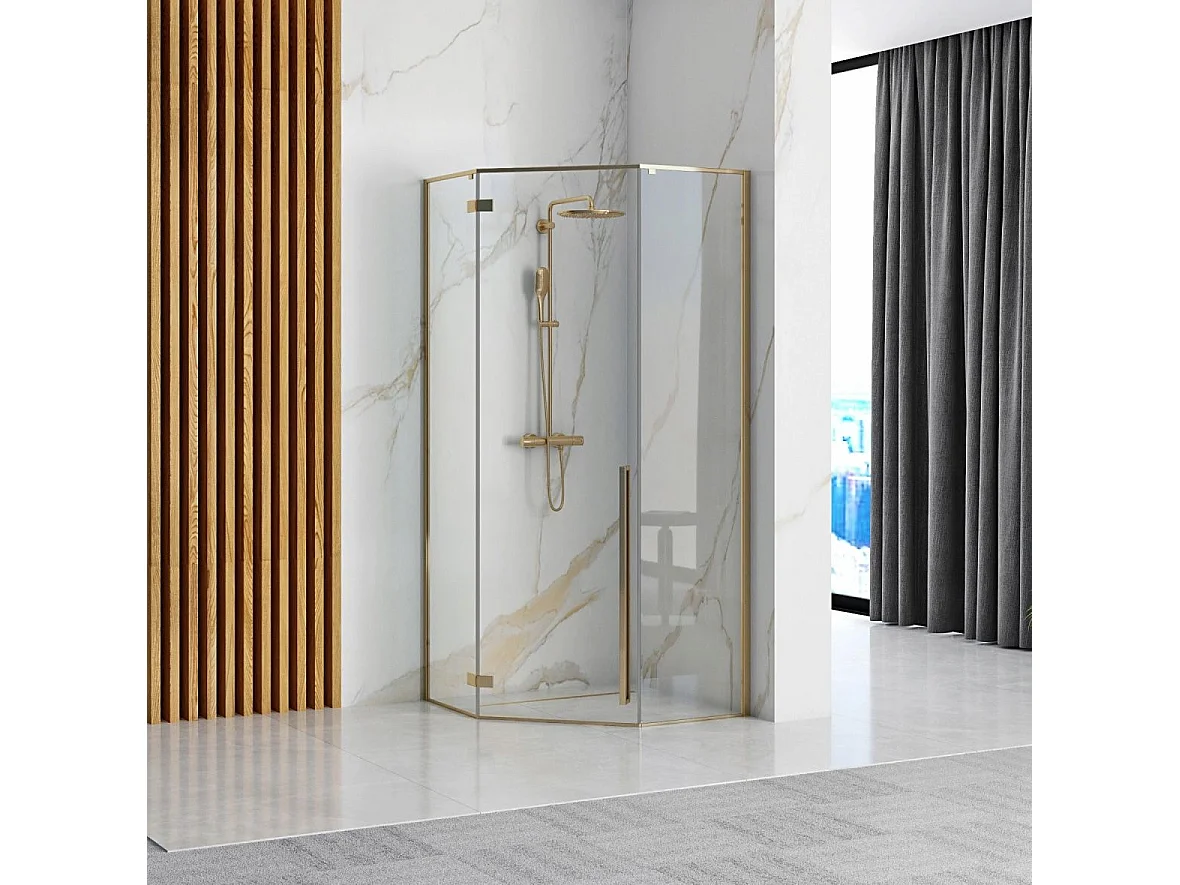 Cabine De Douche Rea Diamond 90X90 Gold + Receveur De Douche Savoy White