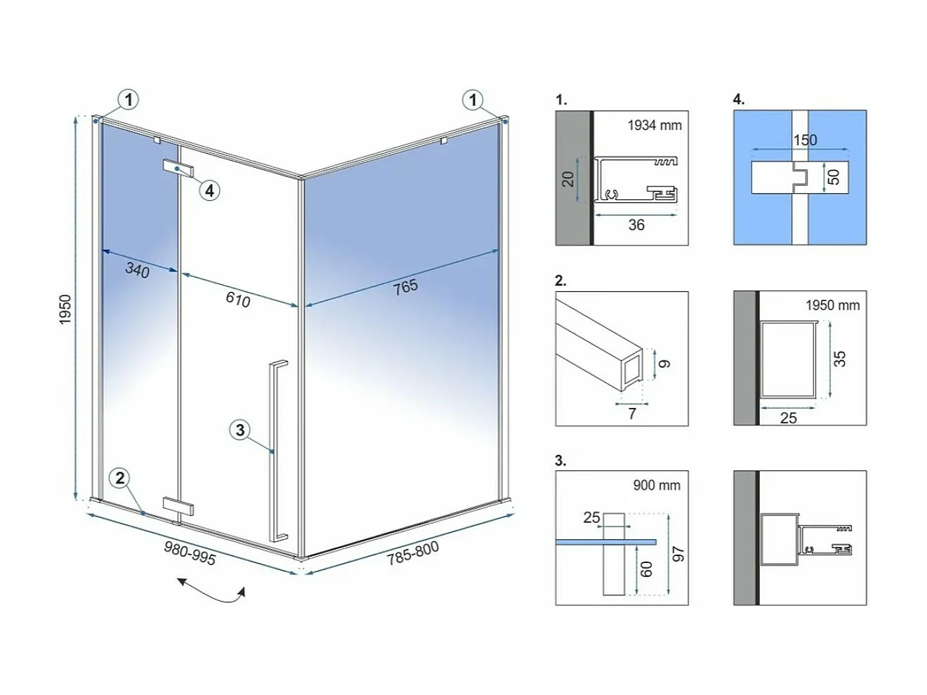 Cabine De Douche Rea Fargo 80X100 Black