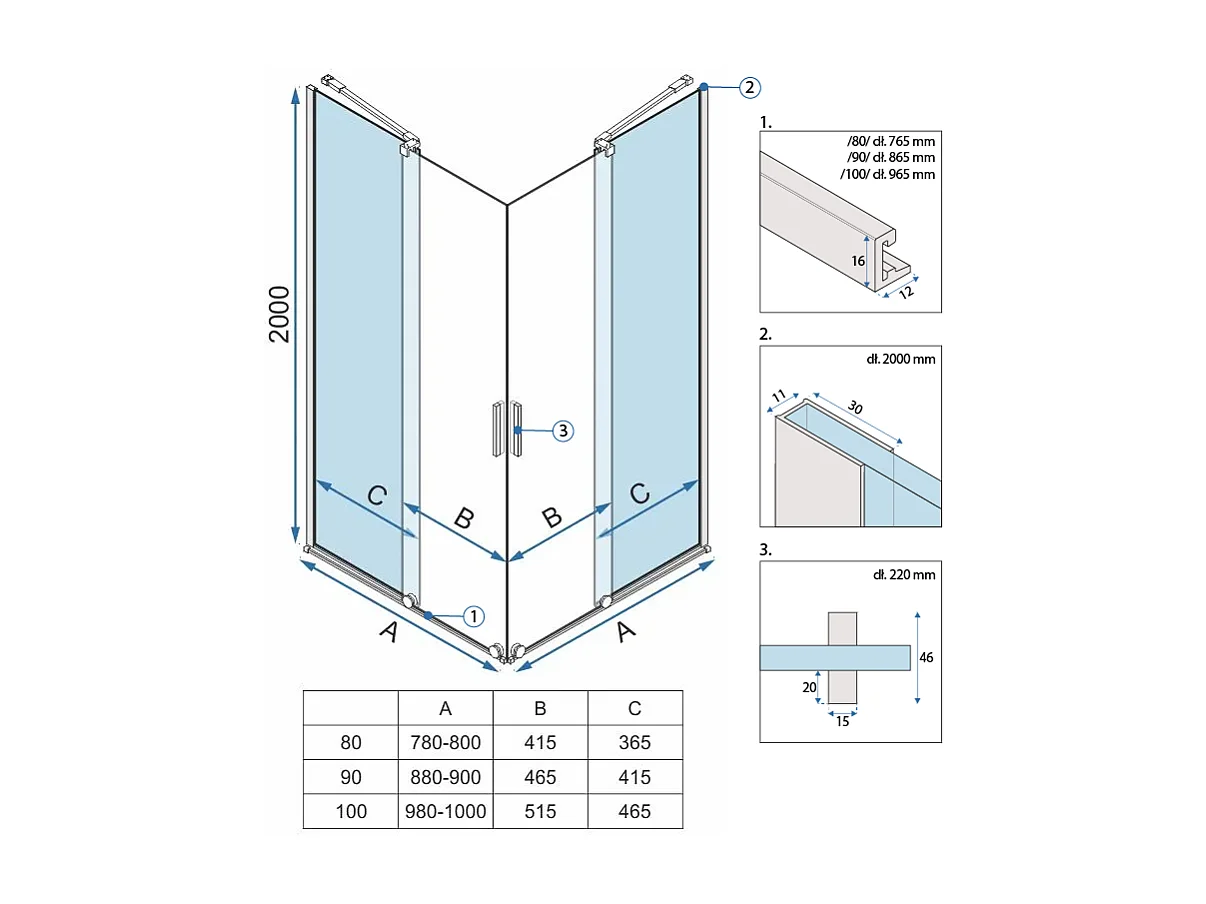 Douchecabine Rea Montana 90X90 Brush Gold