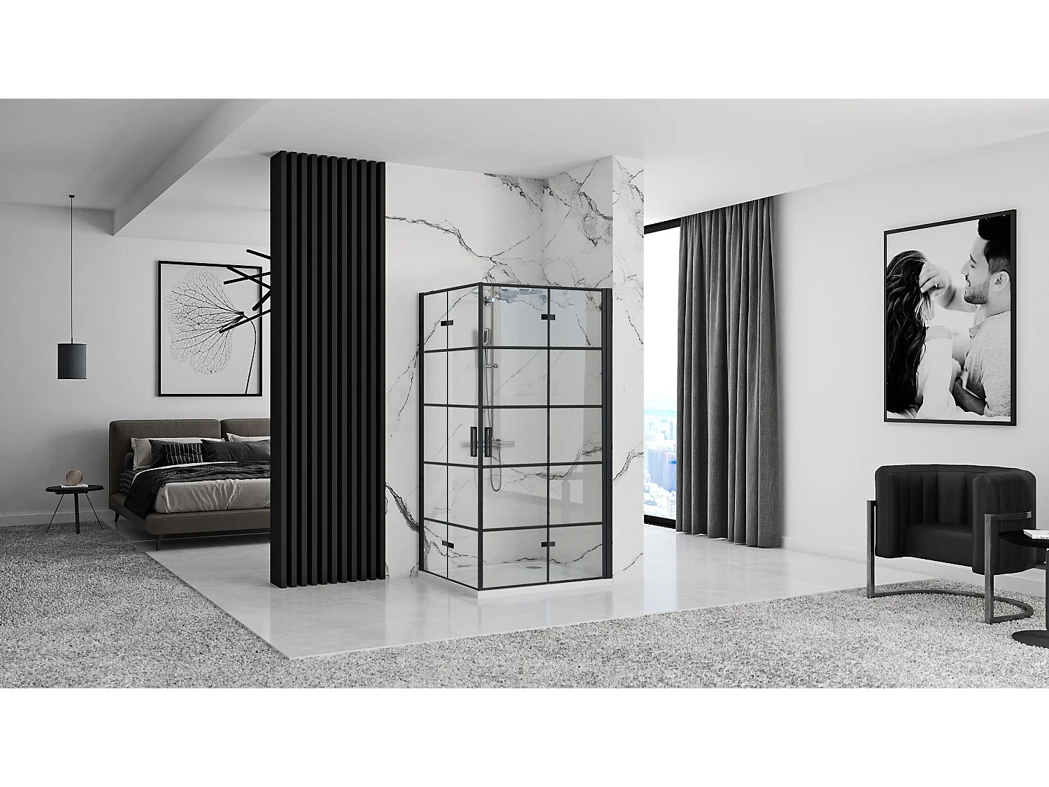 Gabinete De Chuveiro Rea Molier Double 80X100 Black