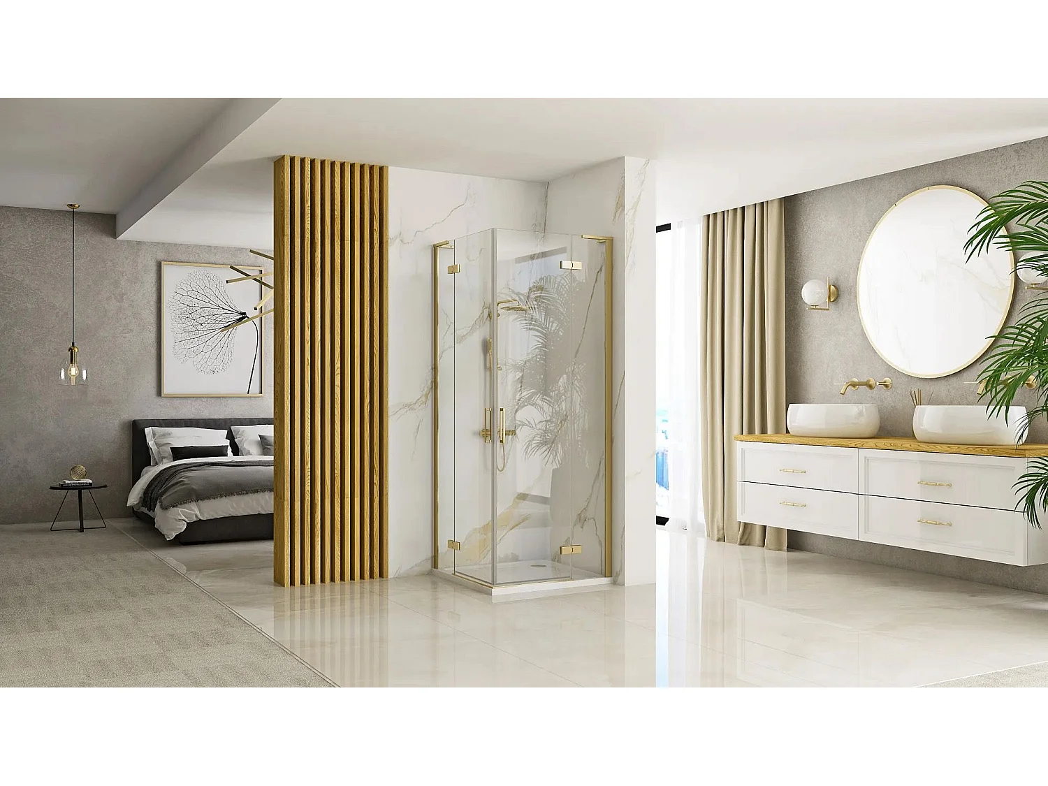 Cabine De Douche Rea Hugo 100X100 Brush Gold