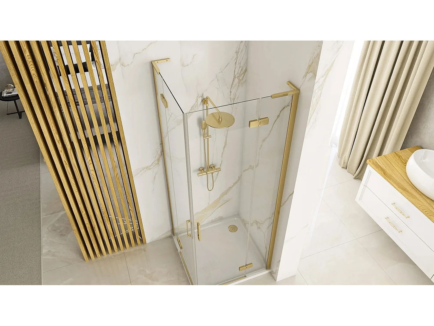 Cabine De Douche Rea Hugo 100X100 Brush Gold