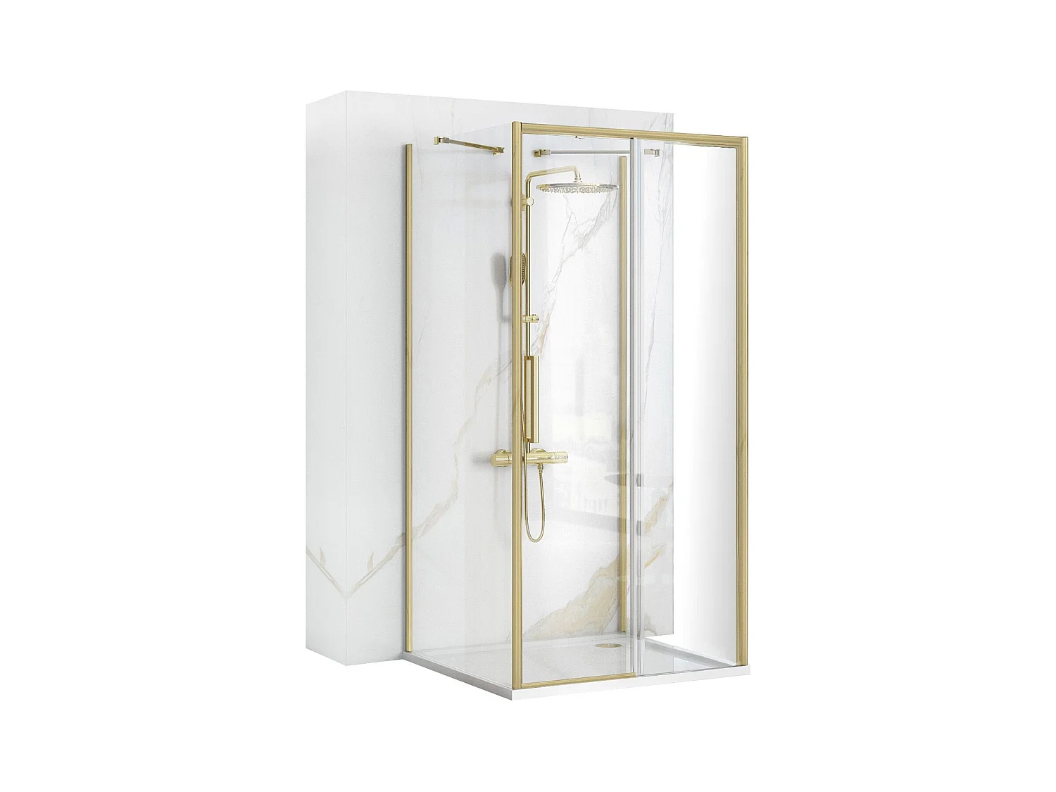 Cabine De Douche Murale Rea Rapid Slide 100X100 Brush Gold