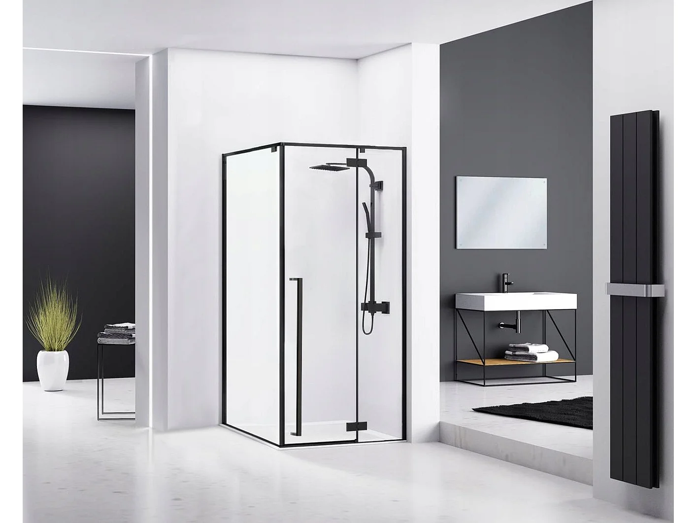 Cabine De Douche Rea Fargo 90X90 Black + Receveur De Douche Savoy White