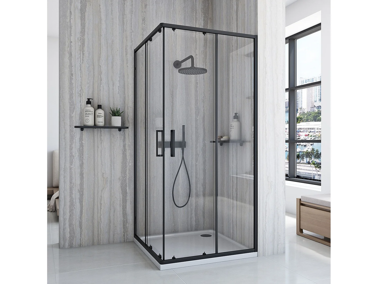 Douchecabine Rea City 80X80 Black + Douchebak Savoy White