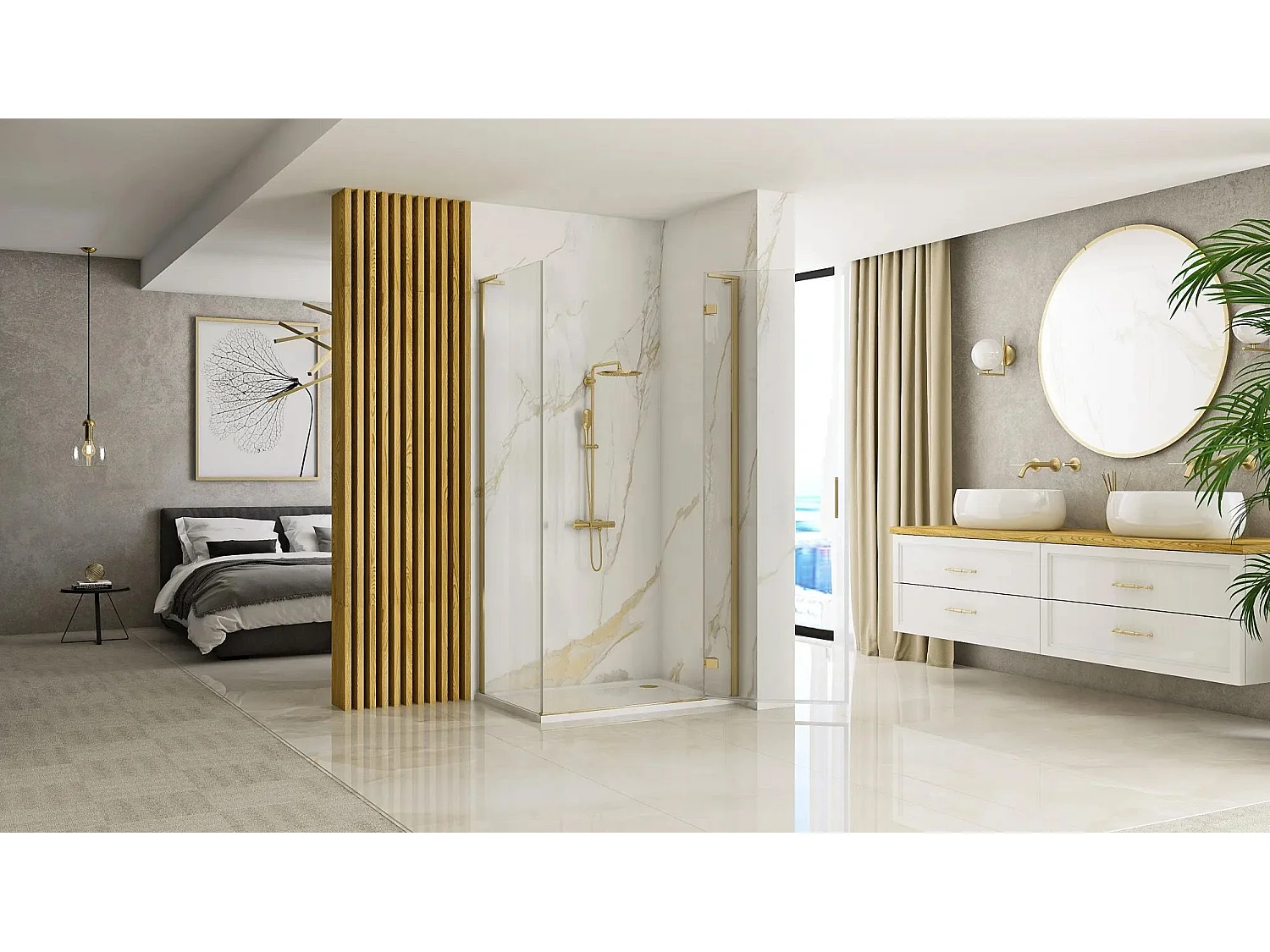 Cabina Doccia Rea Hugo 100X90 Brush Gold