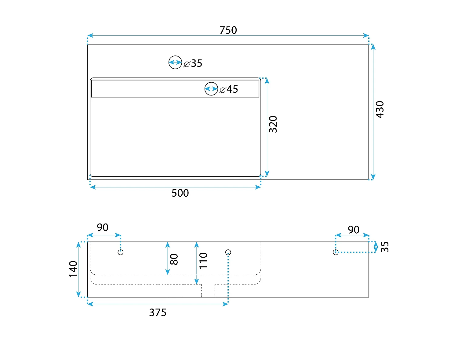 Conglomeraat Wastafel Rea Archi 75 White