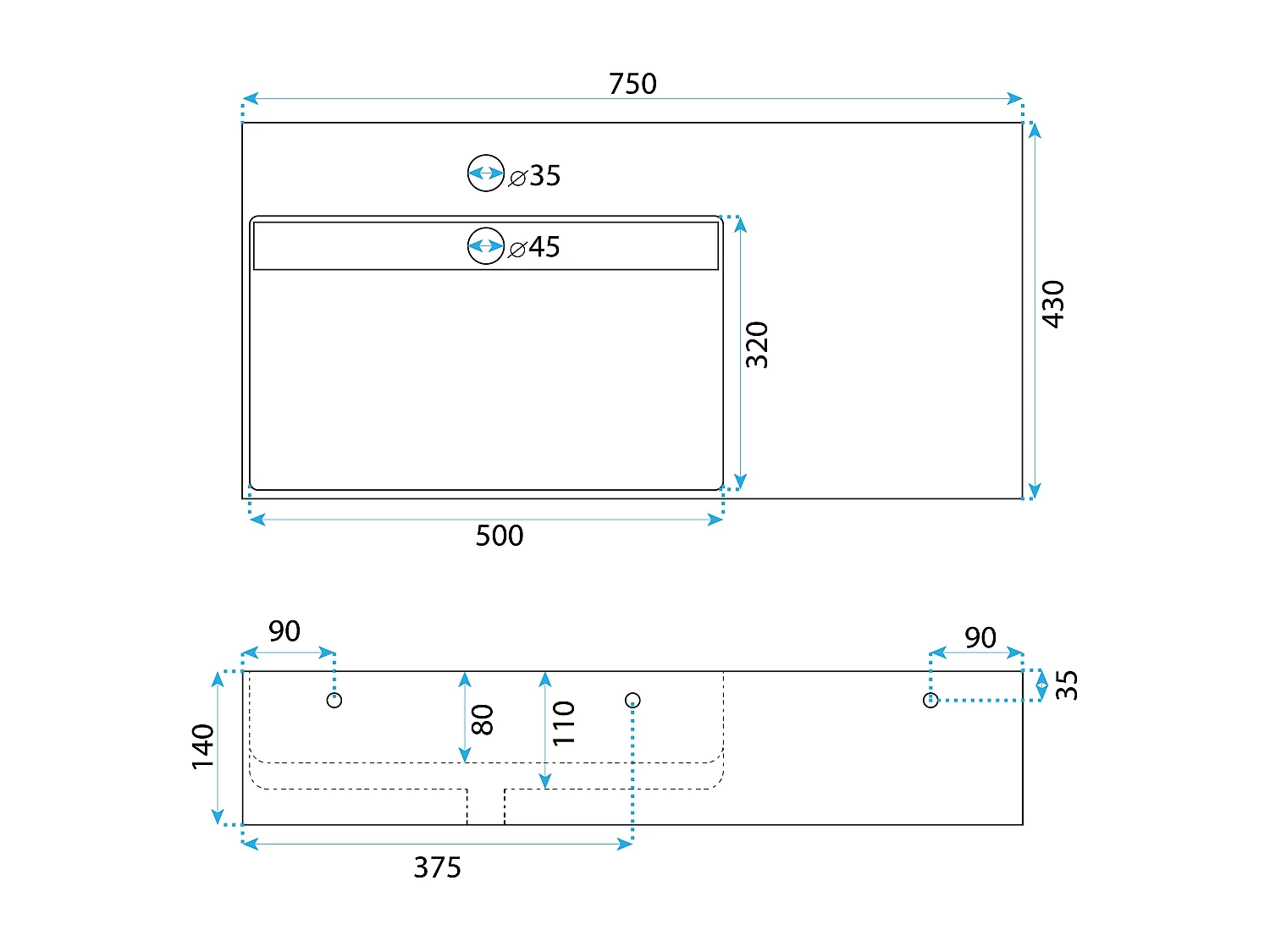 Conglomeraat Wastafel Rea Archi 75 White