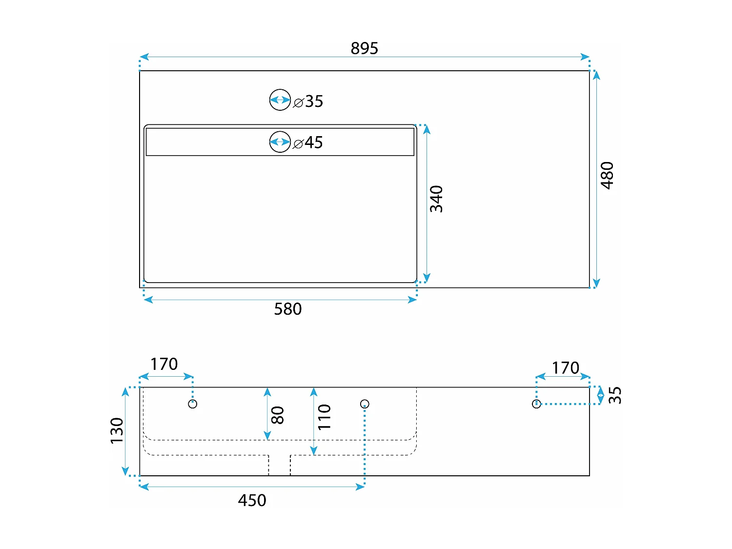 Conglomeraat Wastafel Rea Archi 90 White
