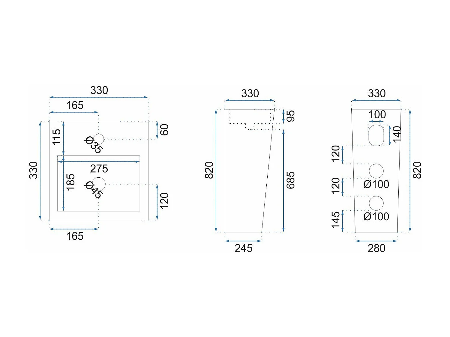 Lavatório Autônomo De Cerâmica Rea Kamila Black