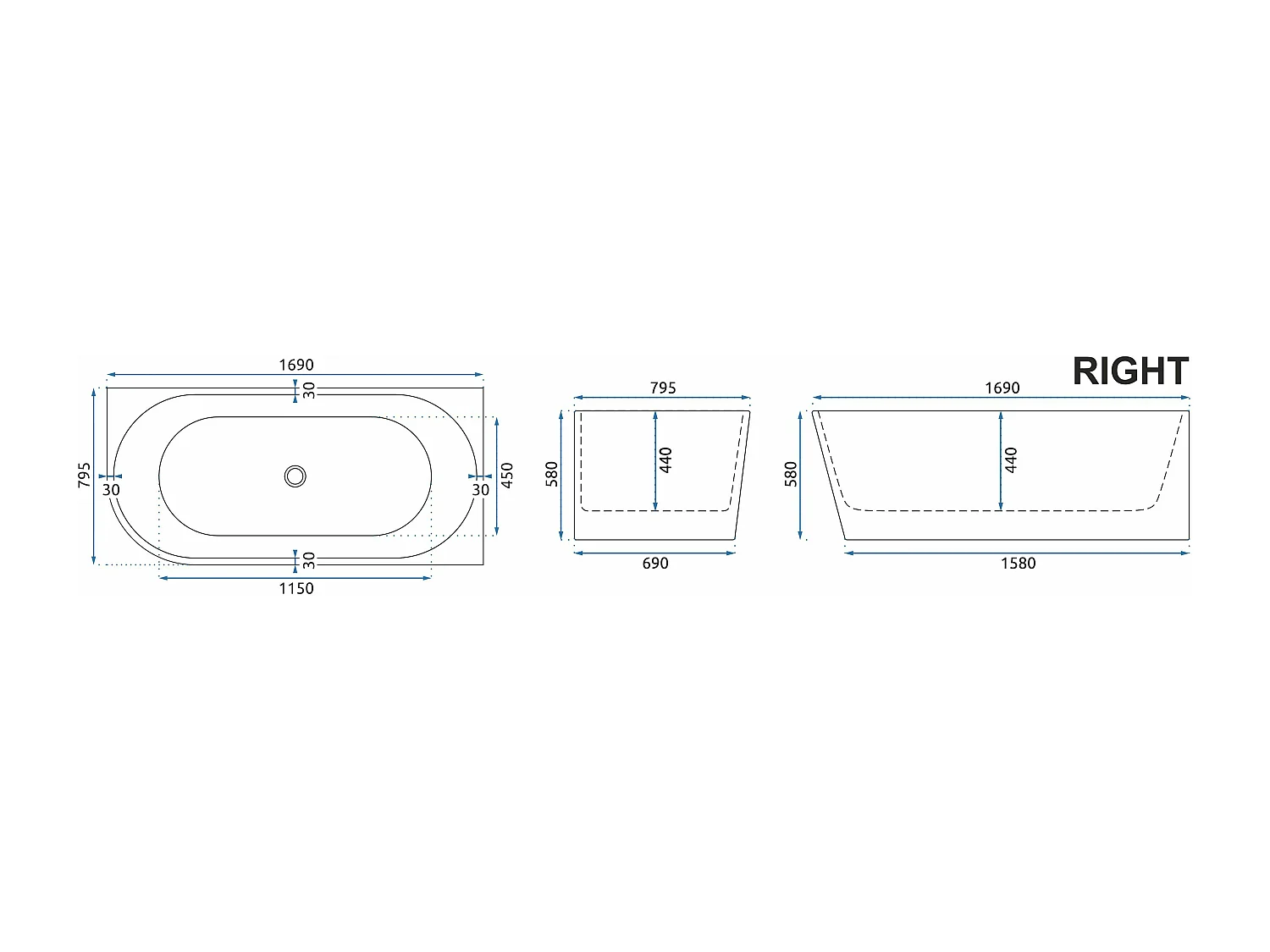 Baignoire Rea Bellanto White 170Cm Right
