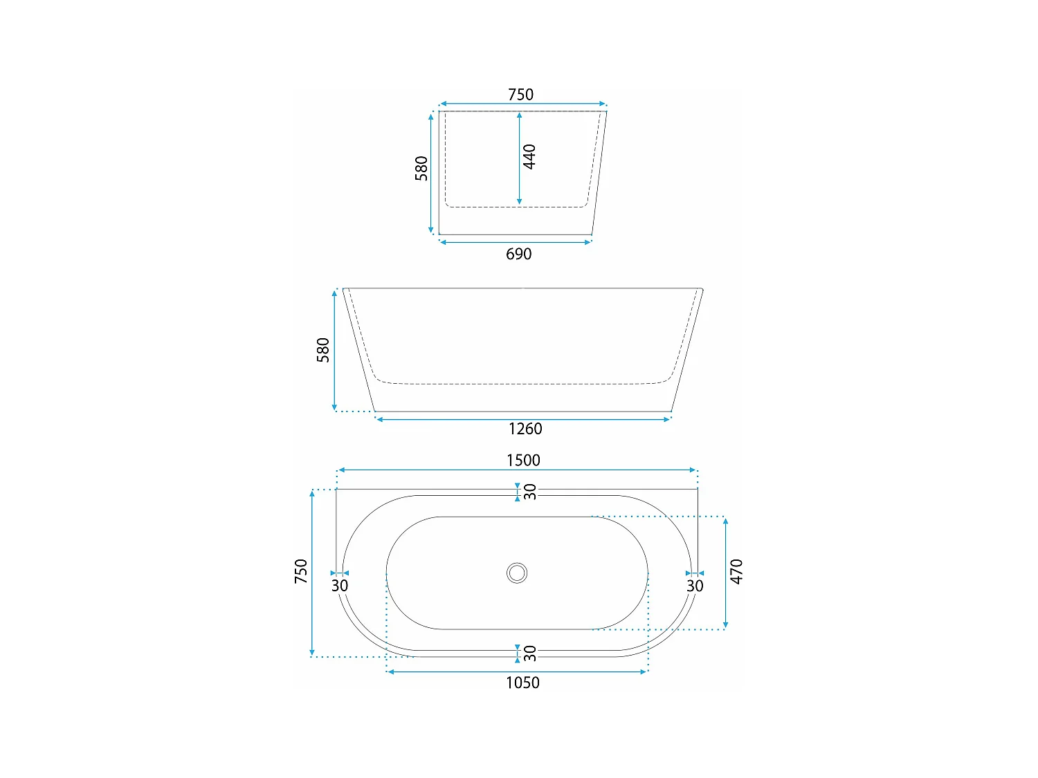 Acryl Wandmontage Badewanne Rea Capri 150 White