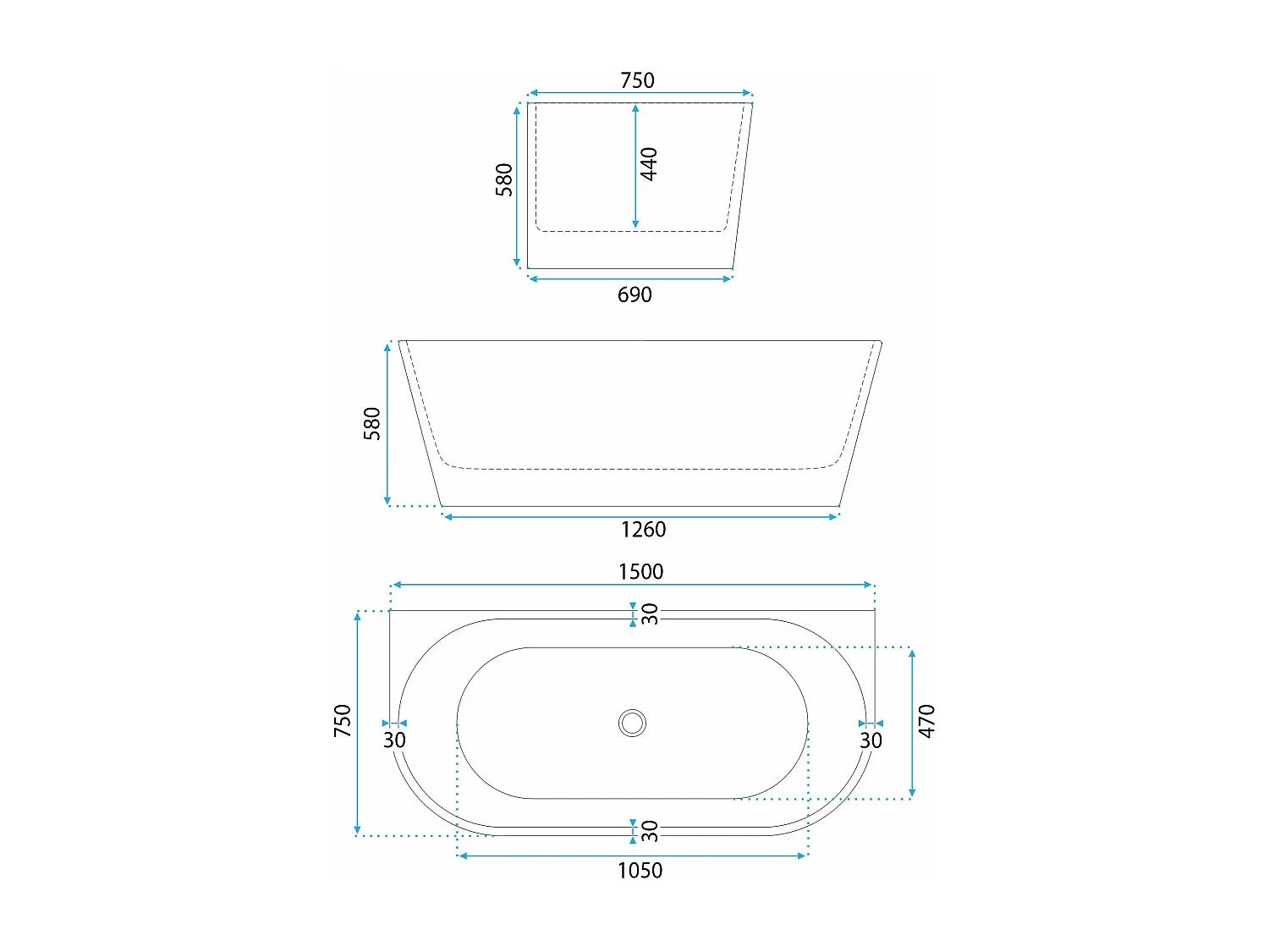 Baignoire Acrylique Murale Rea Capri 150 White