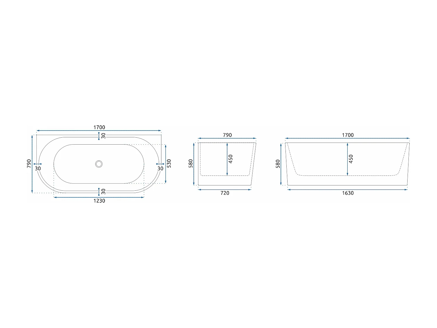 Vasca Bagno A Parete Rea Veneta 170 White