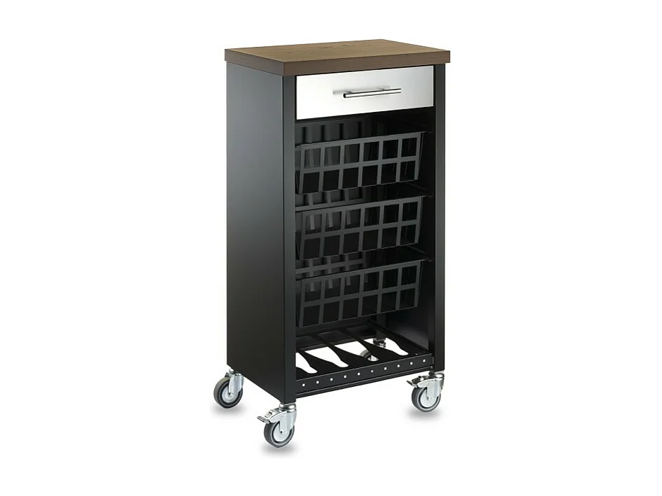Desserte de cuisine, chariot de rangement - couleur Noir, Inox, Cerisier - 93*48*34 cm - KARA