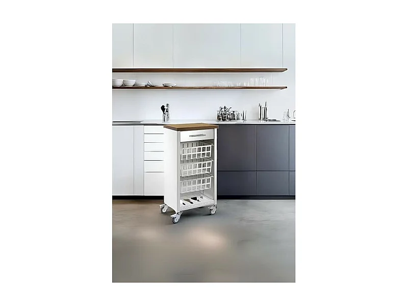 Carrito de cocina, carrito verdulero - color Blanco, Inox, Cerezo - 93*48*34 cm - KARA