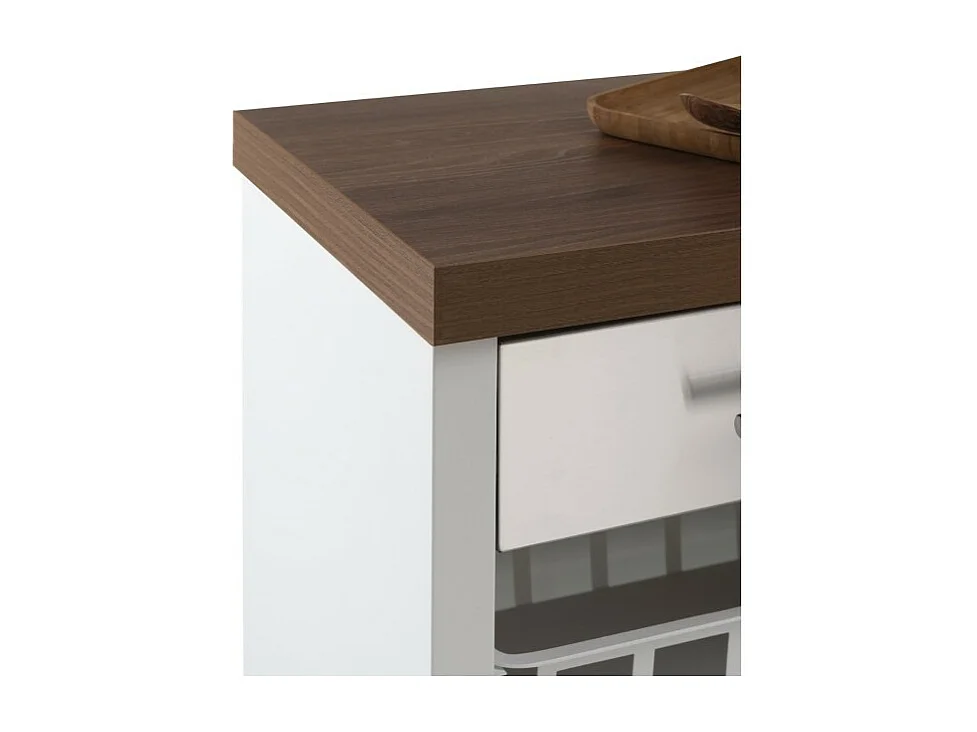 Desserte de cuisine, chariot de rangement - couleur Blanc, Inox, Cerisier - 93*48*34 cm - KARA