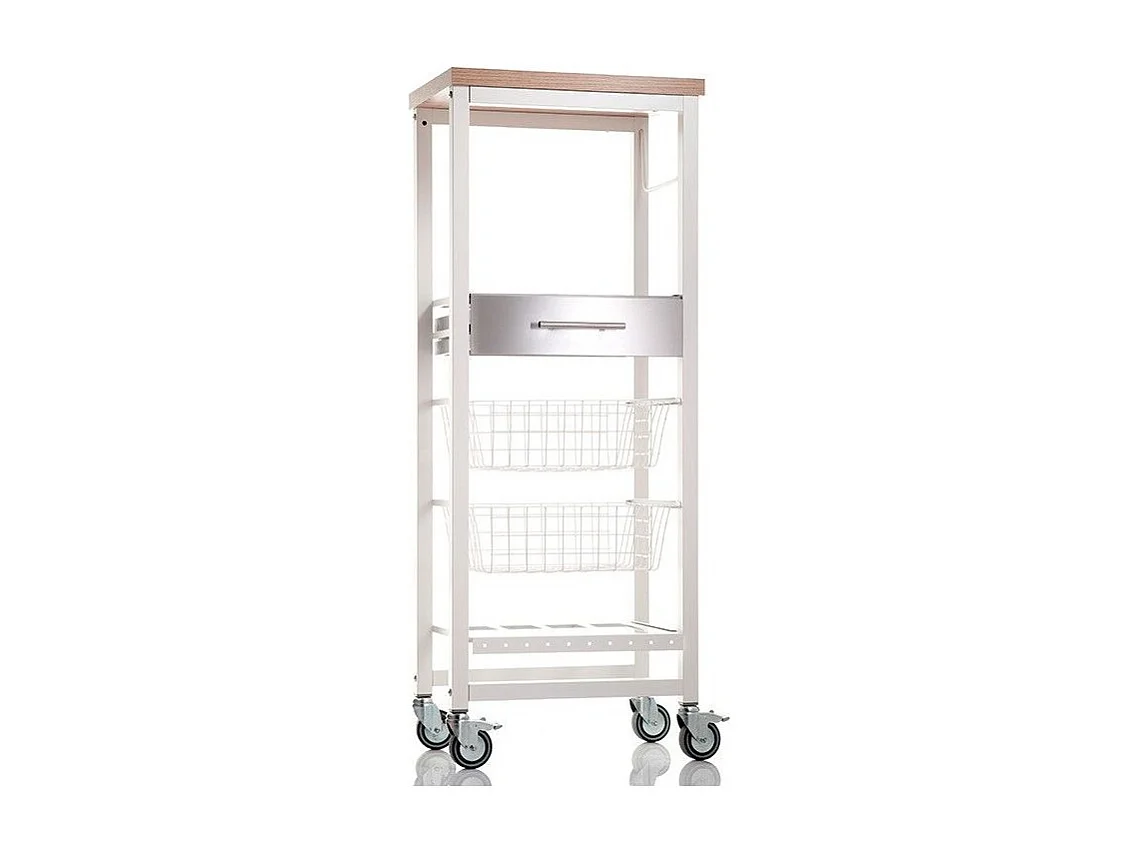 Desserte de cuisine haut, chariot de rangement - couleur Blanc, Inox, Orme - 123*48,5*34 cm - ONDA ALTO