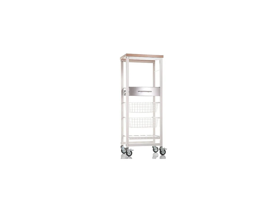 Carrello da cucina alto, Carrello portatutto - colore Bianco, Acciaio inox, Olmo - 123*48,5*34 cm - ONDA ALTO