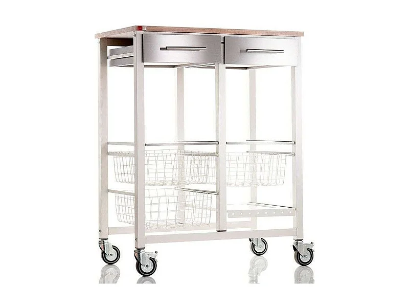 Carrello da cucina, Carrello portatutto - colore Bianco, Acciaio inox, Olmo - 91,5*71*43 cm - ONDA DOBLE