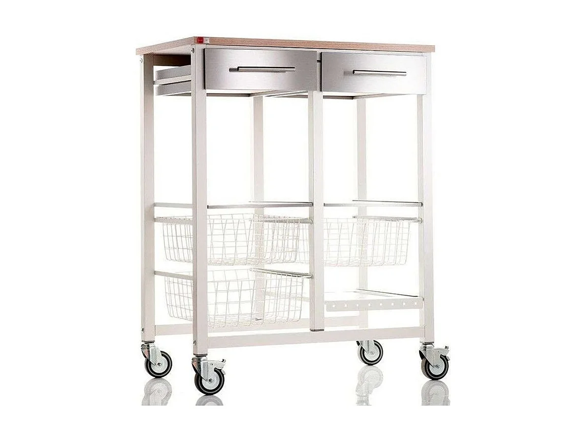 Carrello da cucina, Carrello portatutto - colore Bianco, Acciaio inox, Olmo - 91,5*71*43 cm - ONDA DOBLE