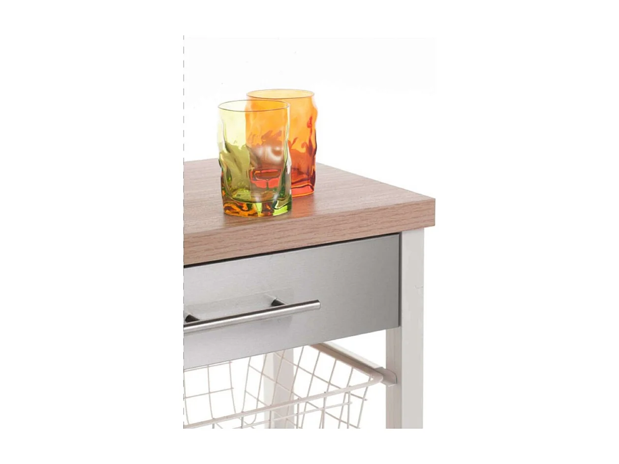Carrello da cucina, Carrello portatutto - colore Bianco, Acciaio inox, Olmo - 91,5*71*43 cm - ONDA DOBLE