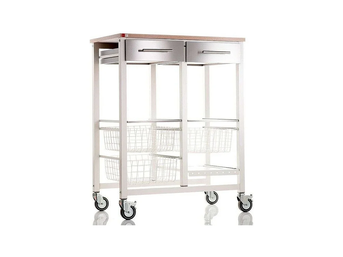 Grande desserte de cuisine - couleur Blanc, Acier inoxydable, Orme - 91,5*71*43 cm - ONDA DOBLE