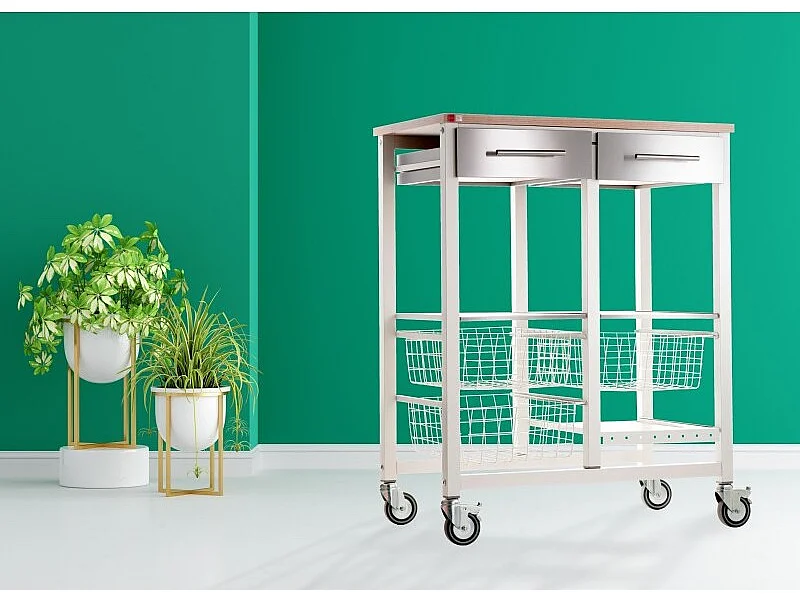 Grande desserte de cuisine - couleur Blanc, Acier inoxydable, Orme - 91,5*71*43 cm - ONDA DOBLE