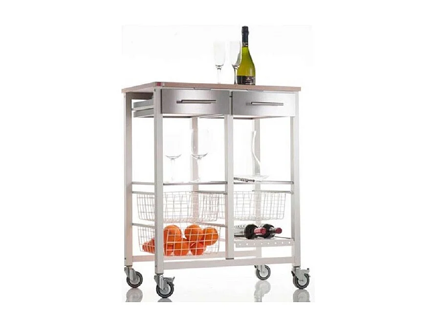 Carrello da cucina, Carrello portatutto - colore Bianco, Acciaio inox, Olmo - 91,5*71*43 cm - ONDA DOBLE