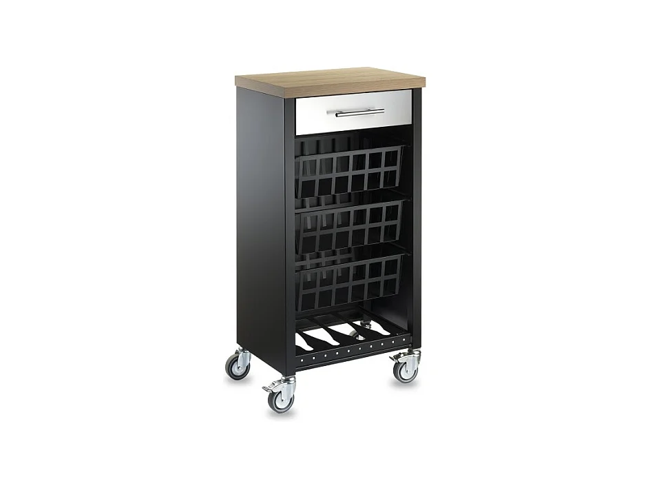 Desserte de cuisine, chariot de rangement - couleur Noir, Inox, Orme - 93*48*34 cm - KARA