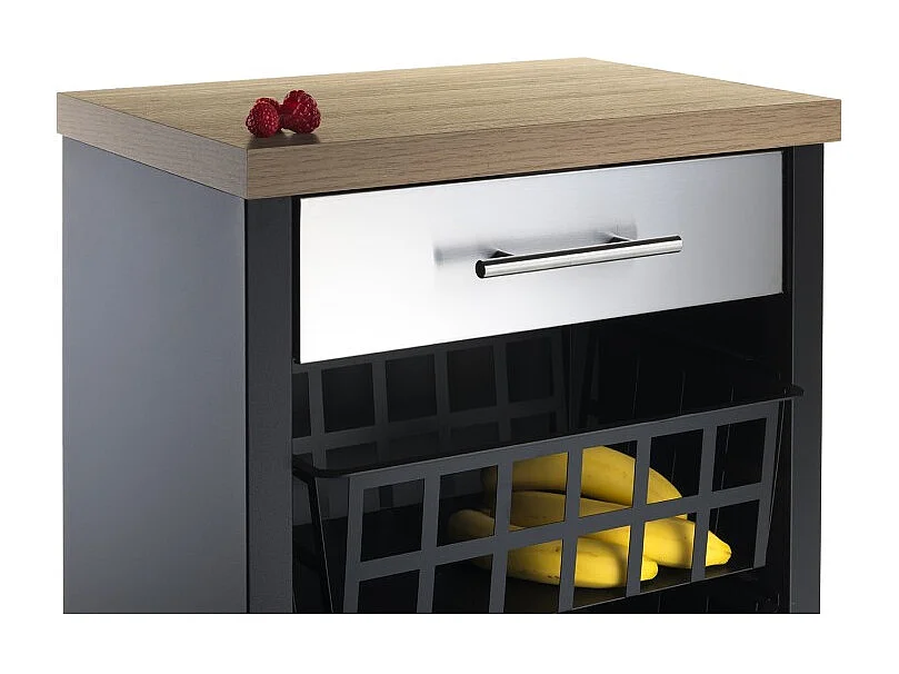 Desserte de cuisine, chariot de rangement - couleur Noir, Inox, Orme - 93*48*34 cm - KARA