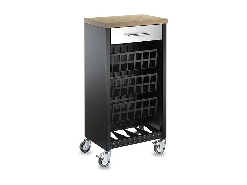 Desserte de cuisine, chariot de rangement - couleur Noir, Inox, Orme - 93*48*34 cm - KARA