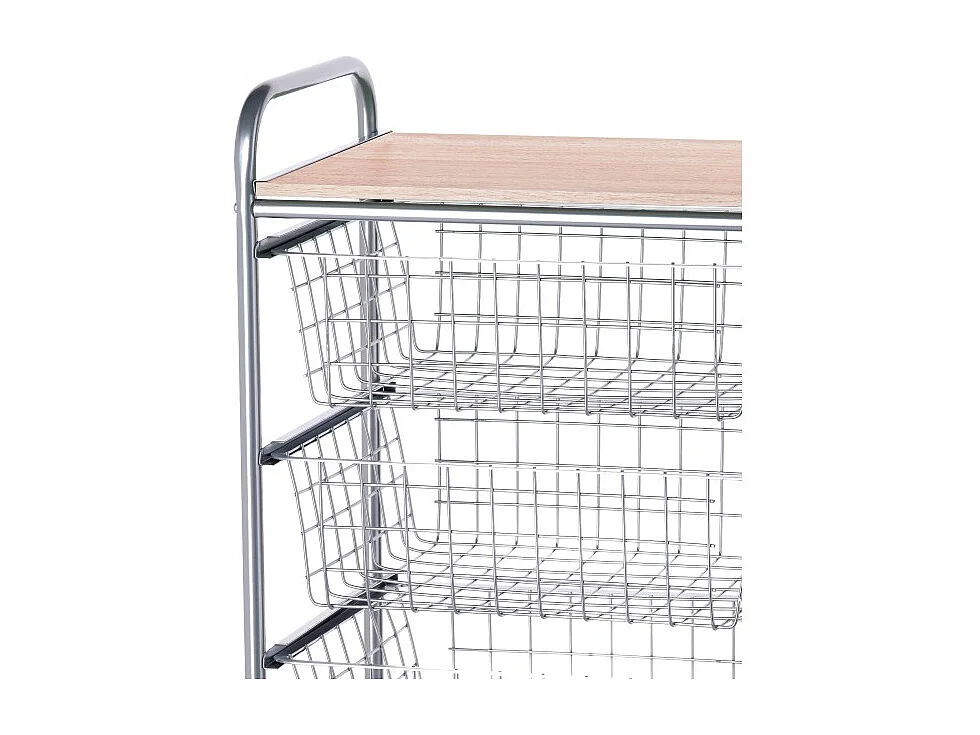 Küchenwagen, Küchentrolley - 4 Körbe mit großem Fassungsvermögen - Aluminium grau, Buche - 86*44*30 cm - BEECH