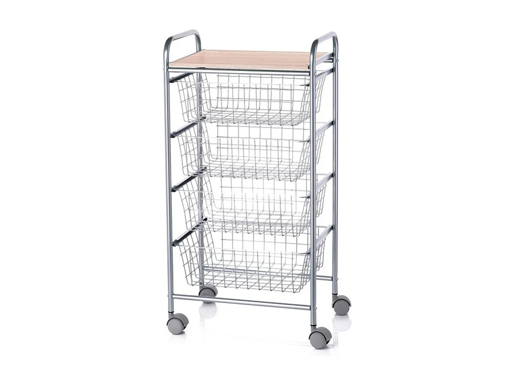 Desserte de cuisine, chariot de rangement à roulettes - 4 paniers de grande capacité - Gris aluminium, Hêtre - 86*44*30 cm - BEECH