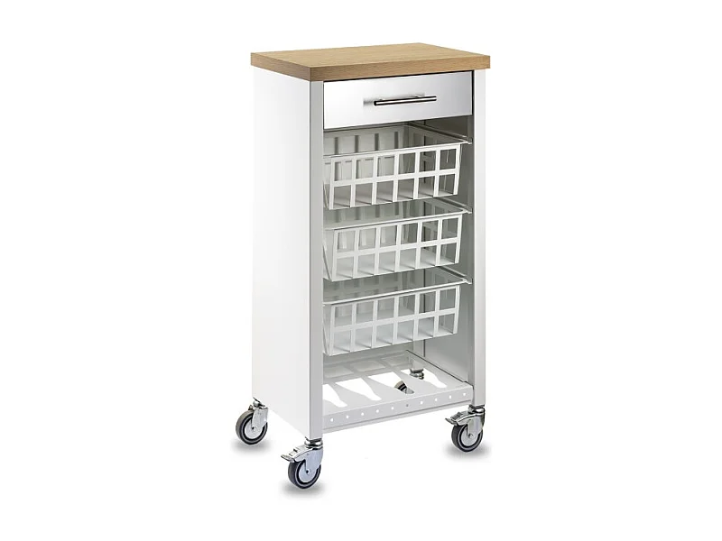 Carrito de cocina, carrito verdulero - color Blanco, Inox, Olmo - 93*48*34 cm - KARA