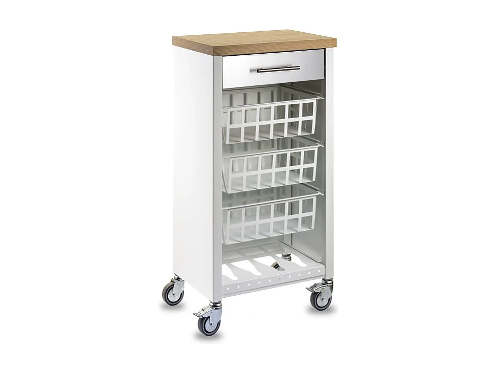 Carrito de cocina, carrito verdulero - color Blanco, Inox, Olmo - 93*48*34 cm - KARA