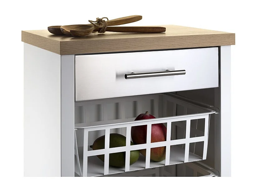 Carrito de cocina, carrito verdulero - color Blanco, Inox, Olmo - 93*48*34 cm - KARA