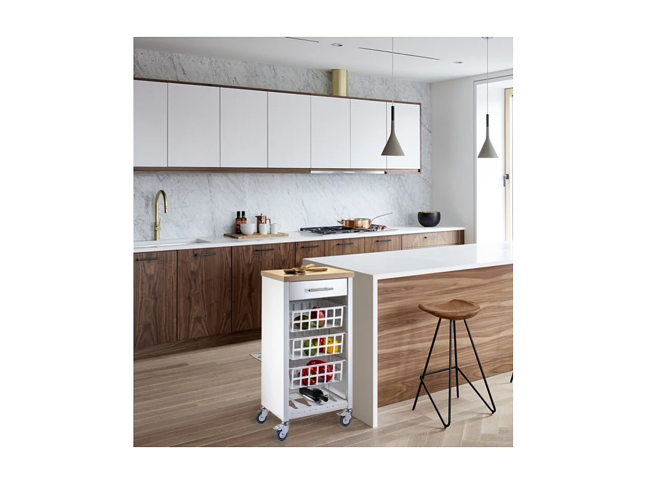 Carrito de cocina, carrito verdulero - color Blanco, Inox, Olmo - 93*48*34 cm - KARA