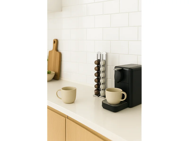 DON HIERRO - Set de 2 soportes adhesivos para cápsulas de café, compatibles con cápsulas Nespresso – Acero inoxidable – KAPSULAS-