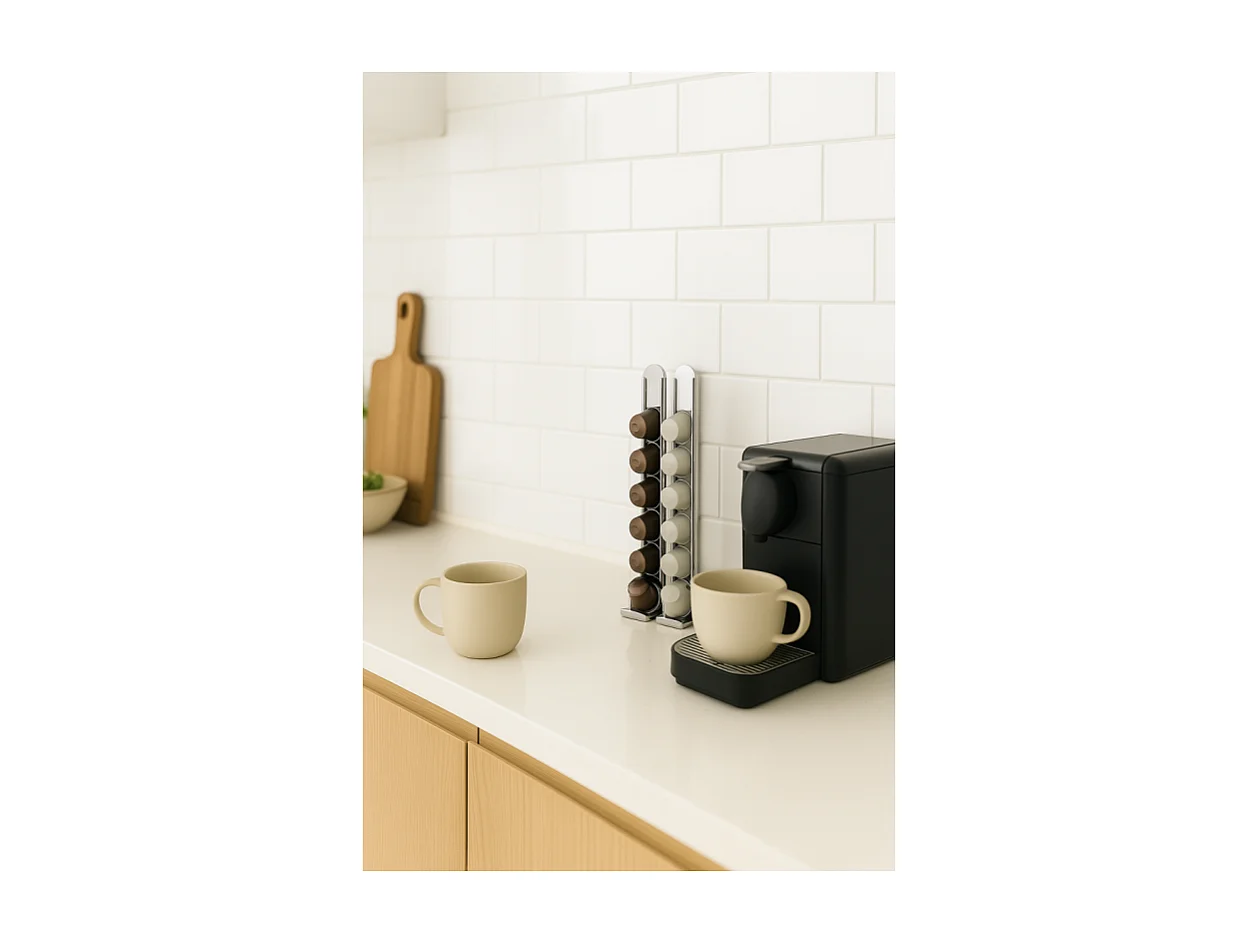 DON HIERRO - Set de 2 soportes adhesivos para cápsulas de café, compatibles con cápsulas Nespresso – Acero inoxidable – KAPSULAS-