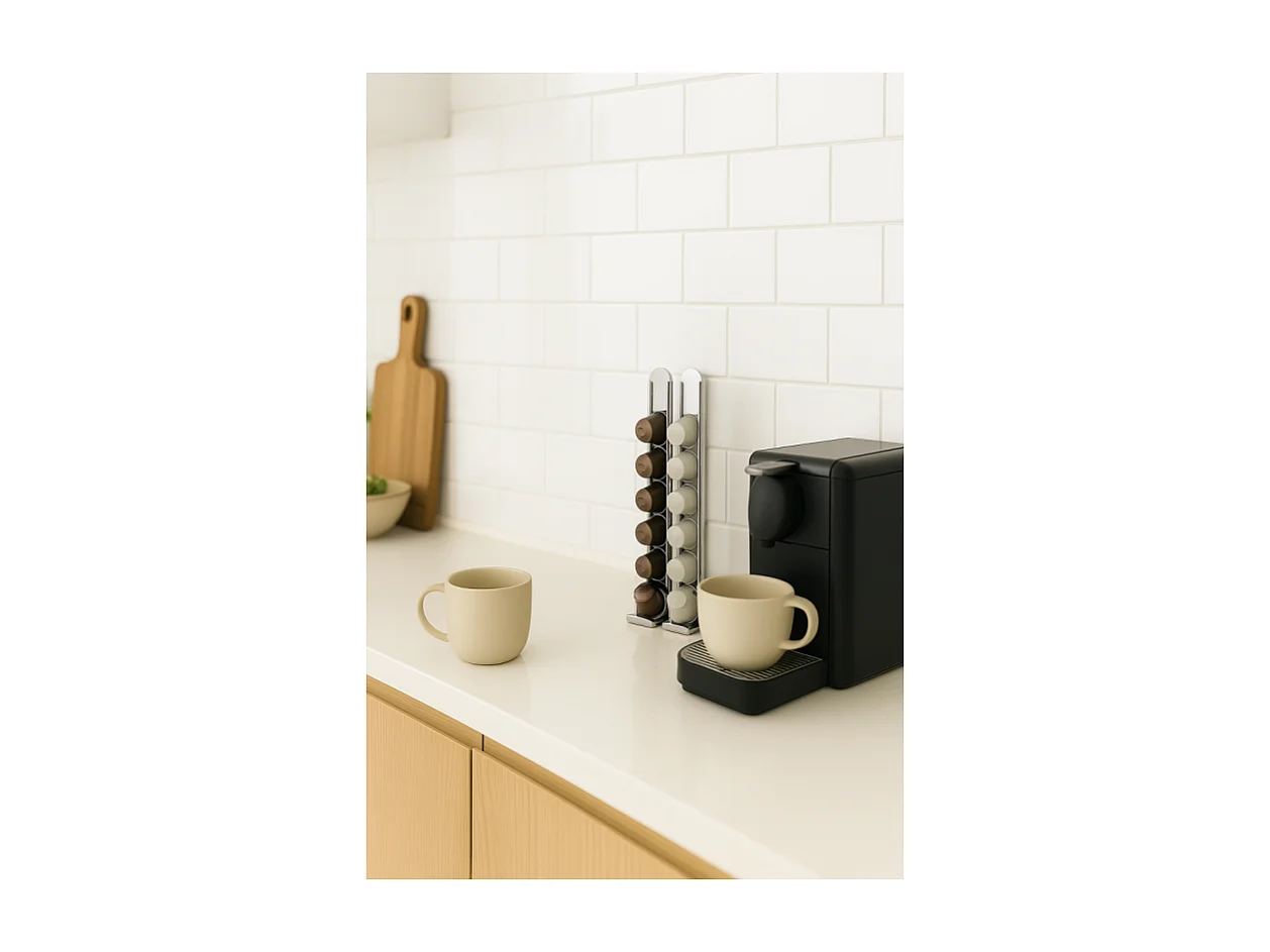 DON HIERRO - Set de 2 soportes adhesivos para cápsulas de café, compatibles con cápsulas Nespresso – Acero inoxidable – KAPSULAS-