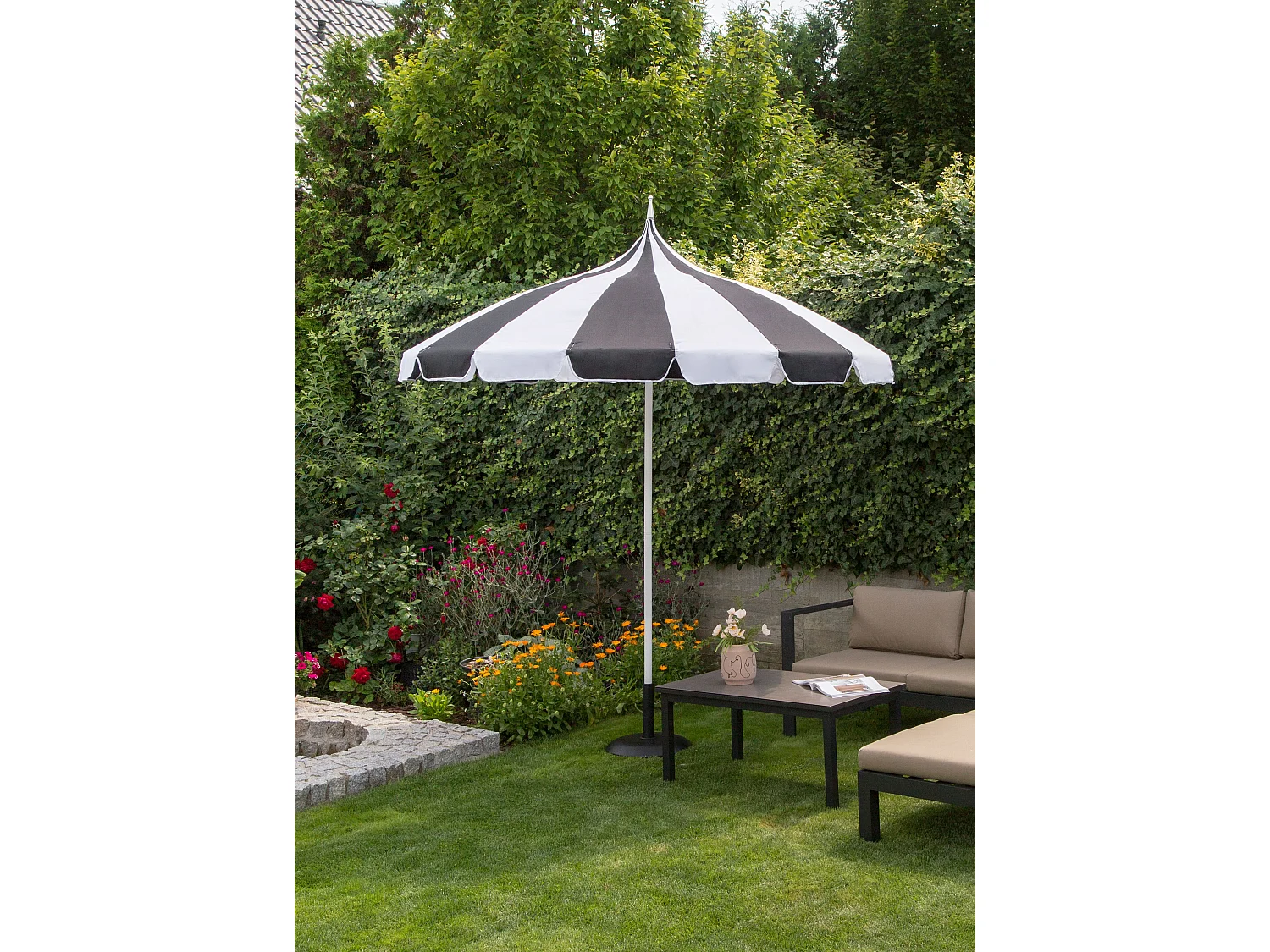 Market Parasol 245 cm MINOA Black/ White