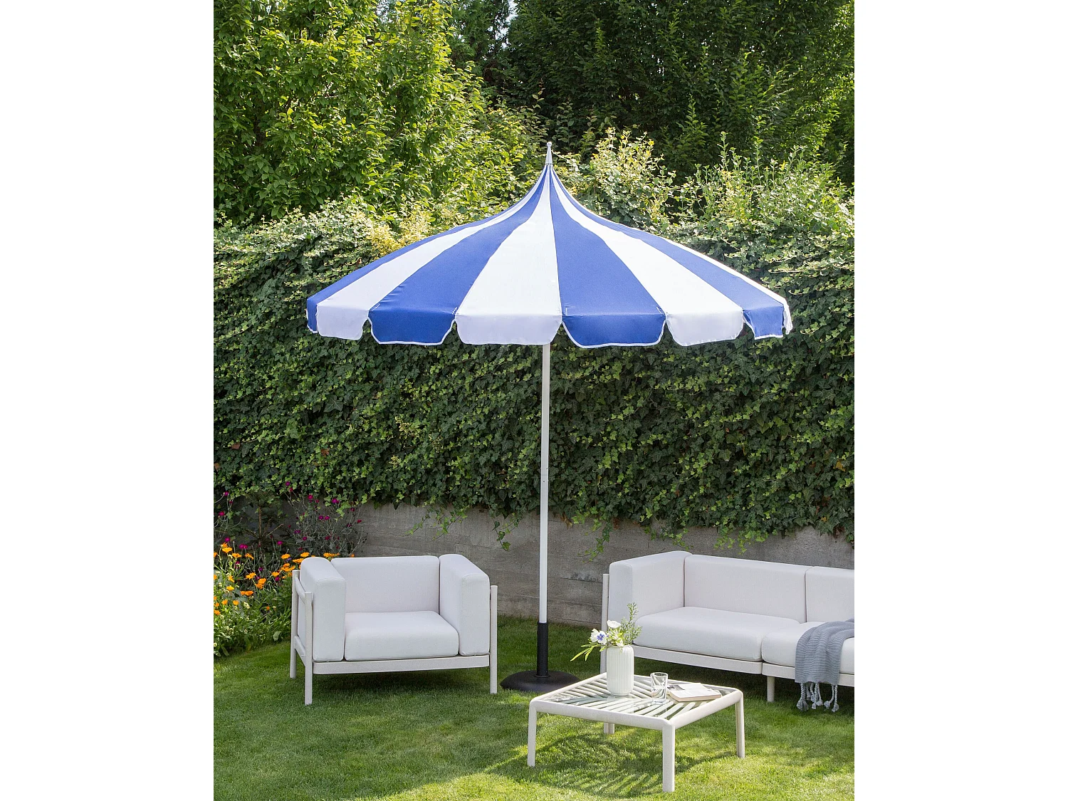 Parasol de jardin 245 cm MINOA Blanc/bleu